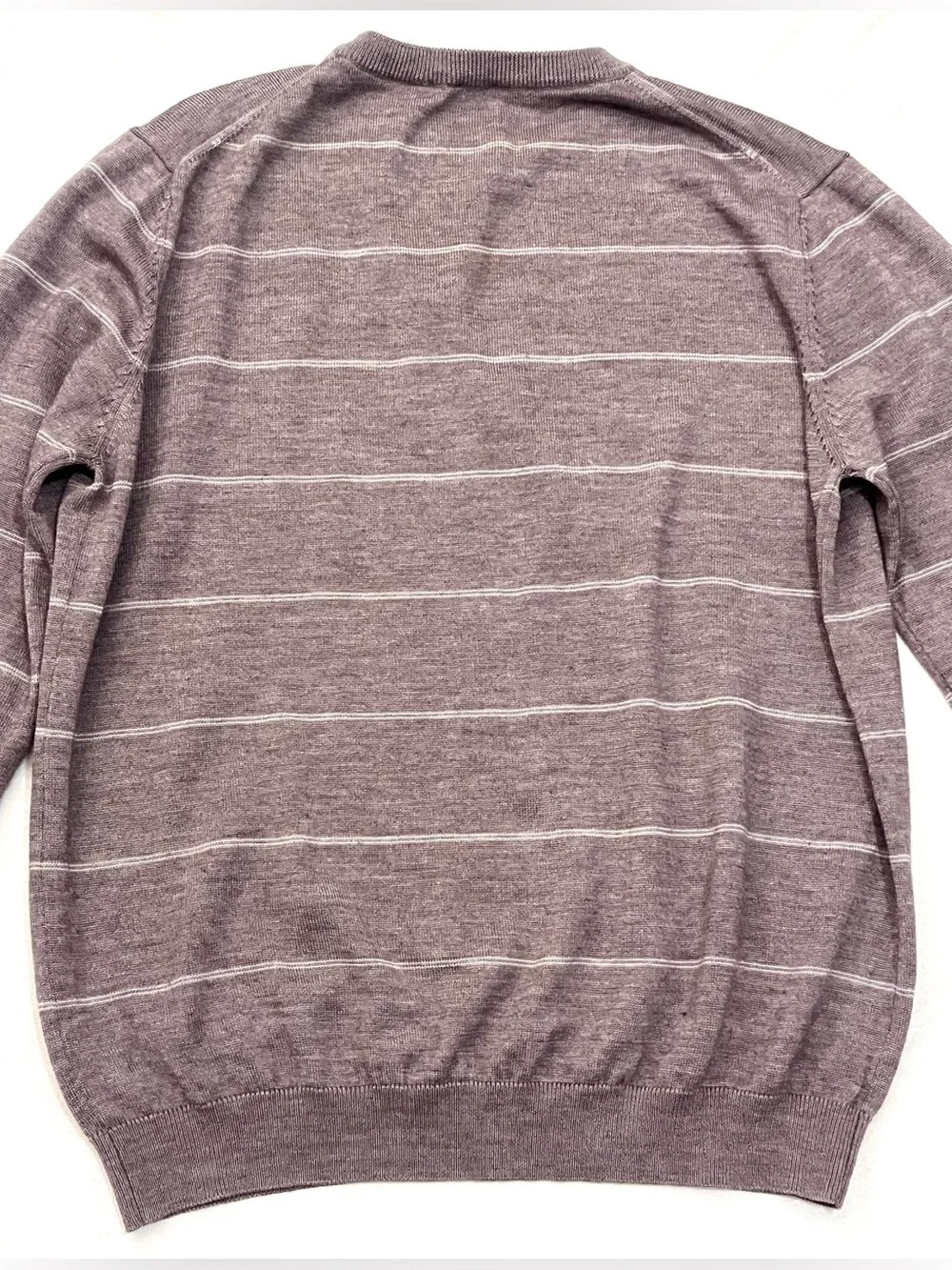 Saks Fifth Avenue Light Brown Striped Crewneck Wool Blend Sweater Women’s XL